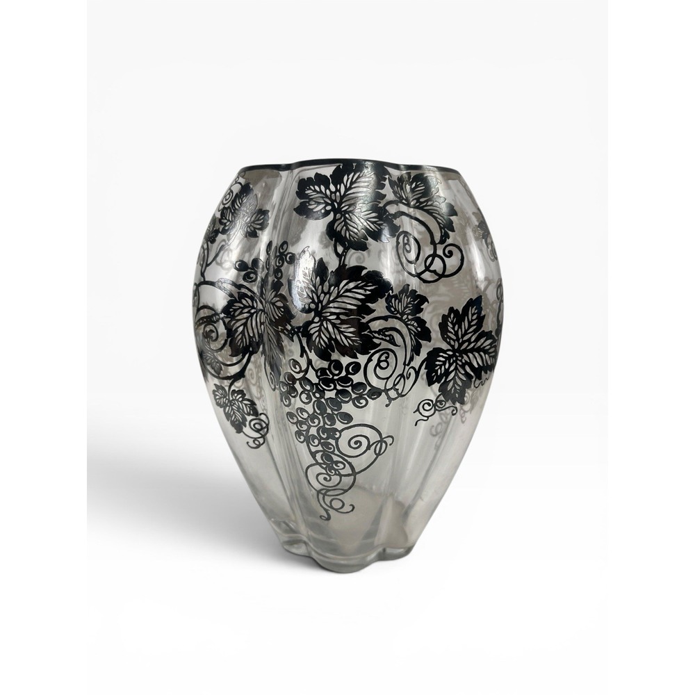 Sterling Overlay Vase Silver‎ City Grape Grapevine 1930s VTG Fostoria Sakier